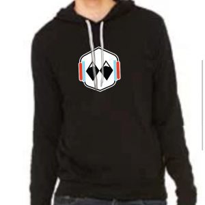 black sweatshirt with sweet new skibumpodcast.com logo