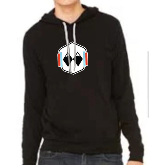 black sweatshirt with sweet new skibumpodcast.com logo